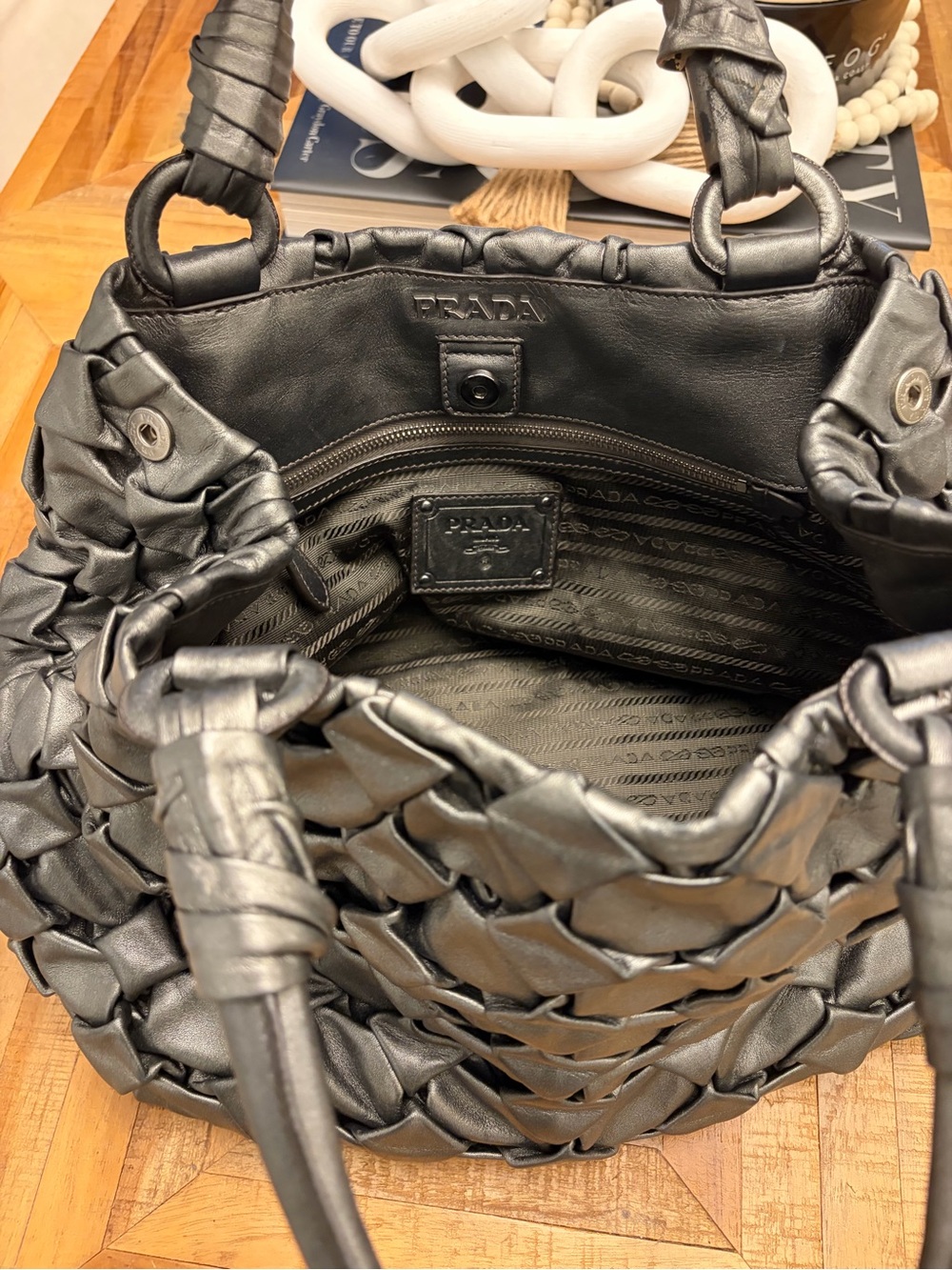 Prada Vintage Nappa Leather Woven Hobo Bag - Picture 9 of 14